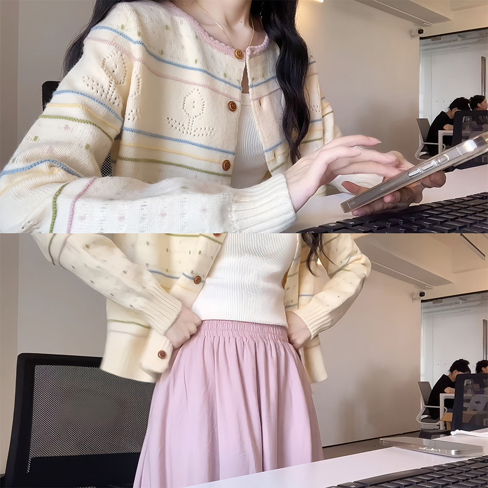 早春季韩系穿搭粉色条纹