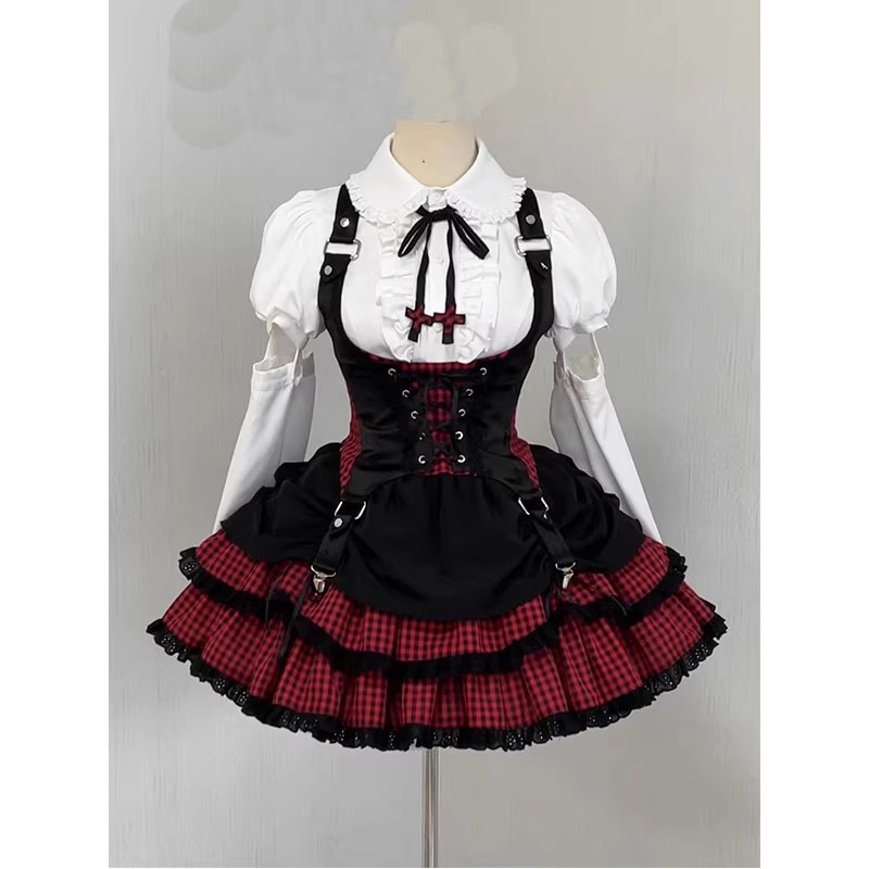 黑红摇滚甜美少女小偶像美式甜辣亚比风套装lolita裙洛丽塔打歌服