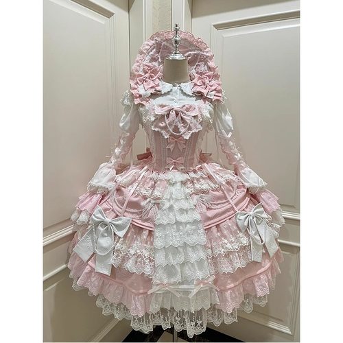 樱花花嫁粉色佳人doll感古早lolita裙重工蝴蝶结吊带华丽洋装恋曲