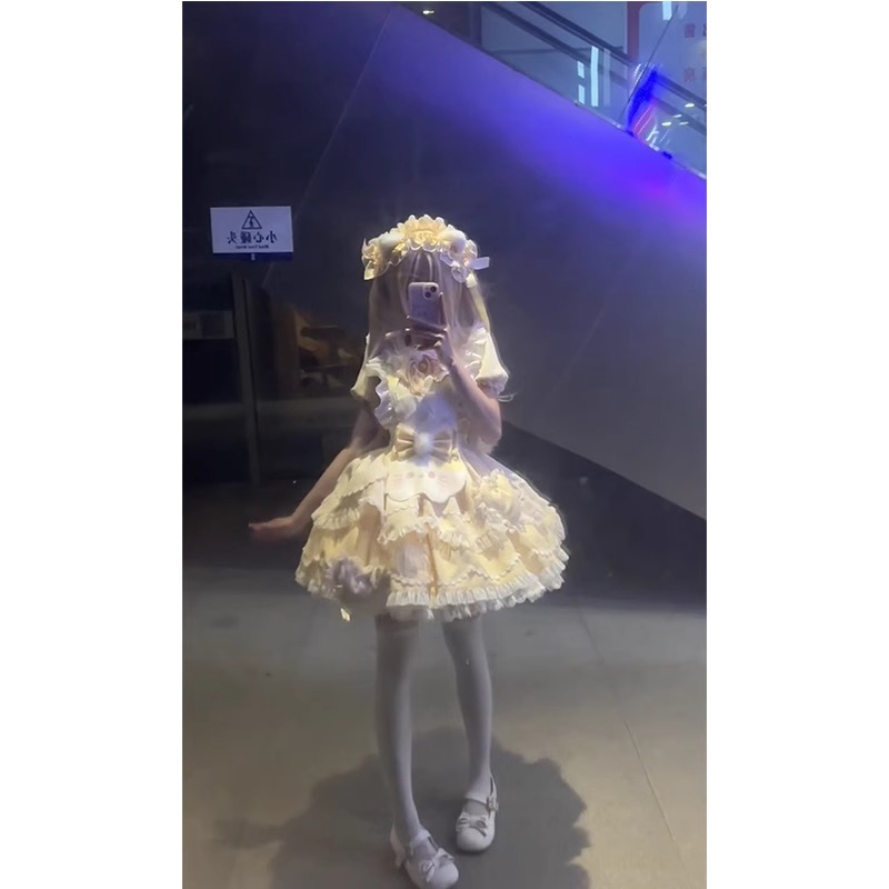 甜美软萌可爱洛丽塔LoIita裙蕾丝蓬蓬猫咪围裙蝴蝶结洛丽塔套装
