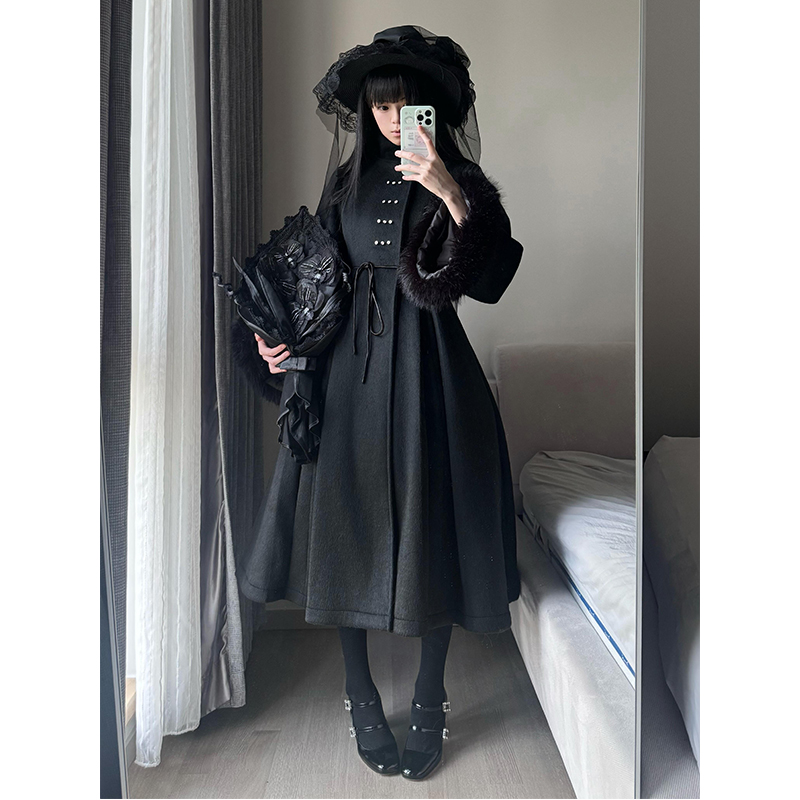 黑羽哥特 日系lolita魔女穿搭甜酷斗篷+大衣两件套小个子秋冬新款