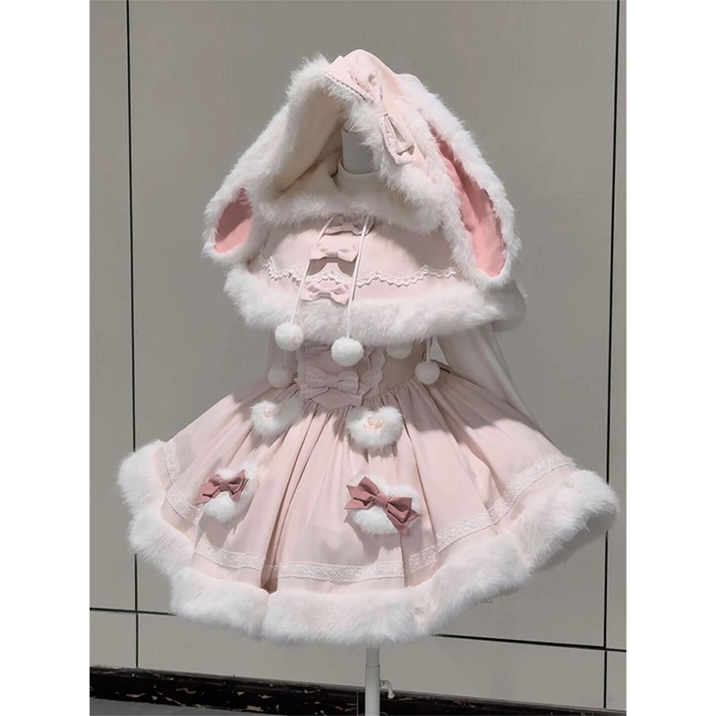 粉色可爱小兔日系重工优雅大小姐斗篷蝴蝶结lolita裙公主裙洛丽塔