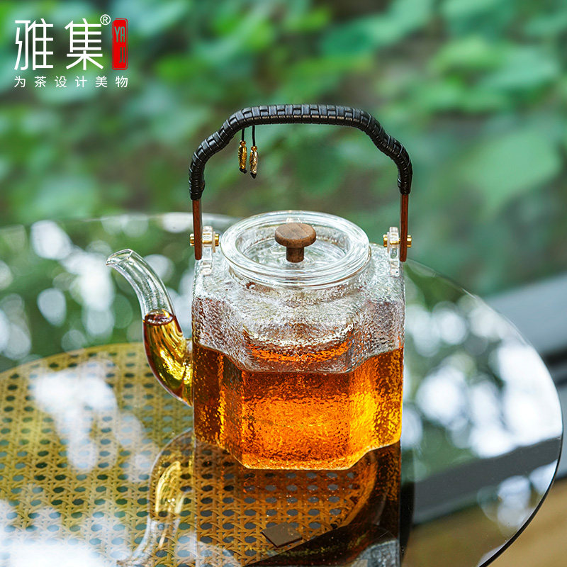 雅集茶具苏窗提梁壶玻璃煮茶壶耐热原创设计泡茶壶复古中式提梁壶