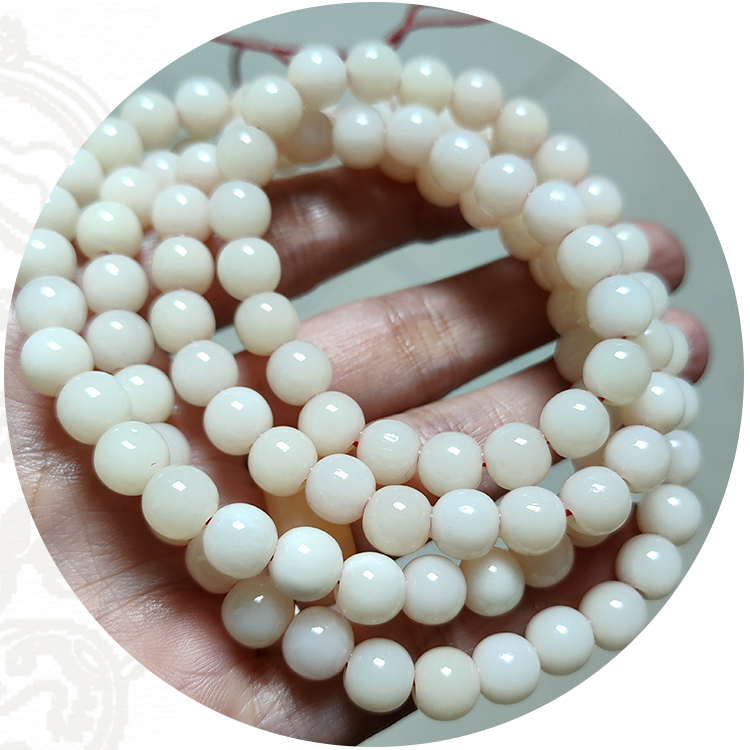 天然牦牛骨手链108颗文玩骨头手串念珠饰品真品珠子挂链桶珠手持