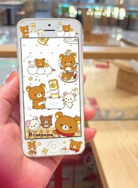 轻松熊se彩膜苹果5s钢化膜iPhone7Plus前膜卡通6S手机膜全屏高清4S贴膜按键贴7/8