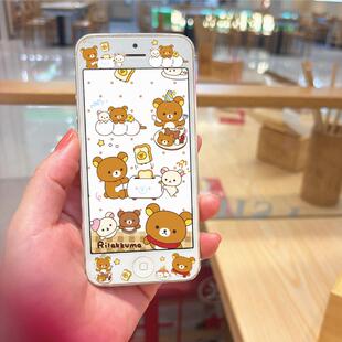 轻松熊se彩膜苹果5s钢化膜iPhone7Plus前膜卡通6S手机膜全屏高清4S贴膜按键贴7