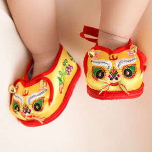 儿童周岁百天新生儿猫头铃铛千层底刺绣老虎虎头鞋宝宝眉眼鞋婴儿