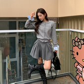 外套装 OUT 25AW 芭蕾风百褶半裙蝴蝶结拼接针织纽扣开衫 OCEAN