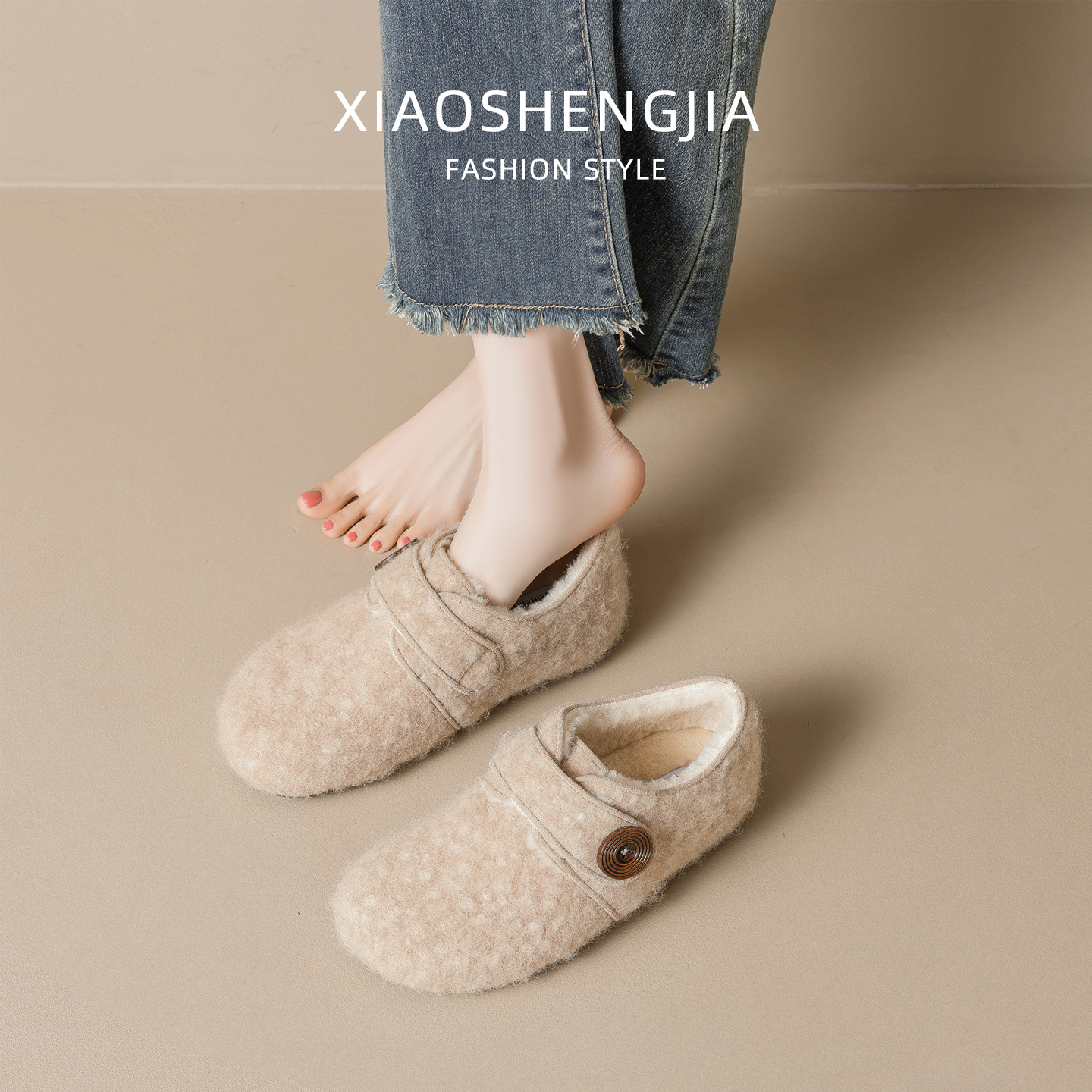 一脚蹬毛毛鞋女外穿冬2025新款内增高女鞋软底不累脚加绒勃肯鞋女