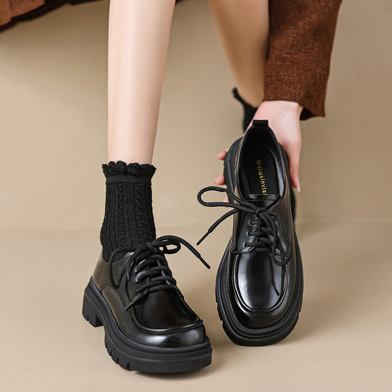 英伦小皮鞋女2024新款秋冬厚底乐福鞋女黑色工作鞋女软底舒适上班,女鞋,深口单鞋,淘宝优惠券,粉丝福利购,淘宝优惠卷