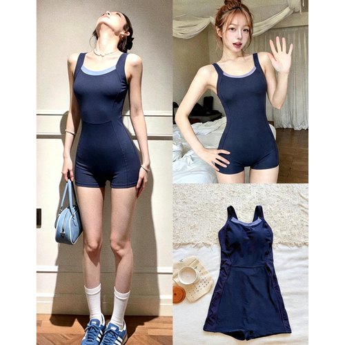 AM保守平角裤竞速连体泳衣显白女
