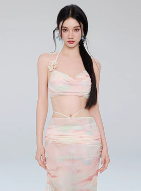 AM 甜美教主 比基尼泳衣女三件套性感长裙高级感海边度假扎染泳装