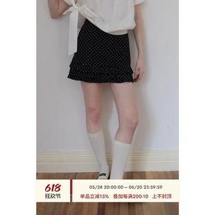 韩系气质显瘦防走光a字短裙 EGGKA高腰A字波点花边半身裙女夏新款