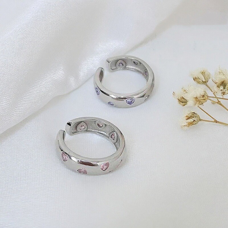 S925纯银女彩色锆石开口戒指