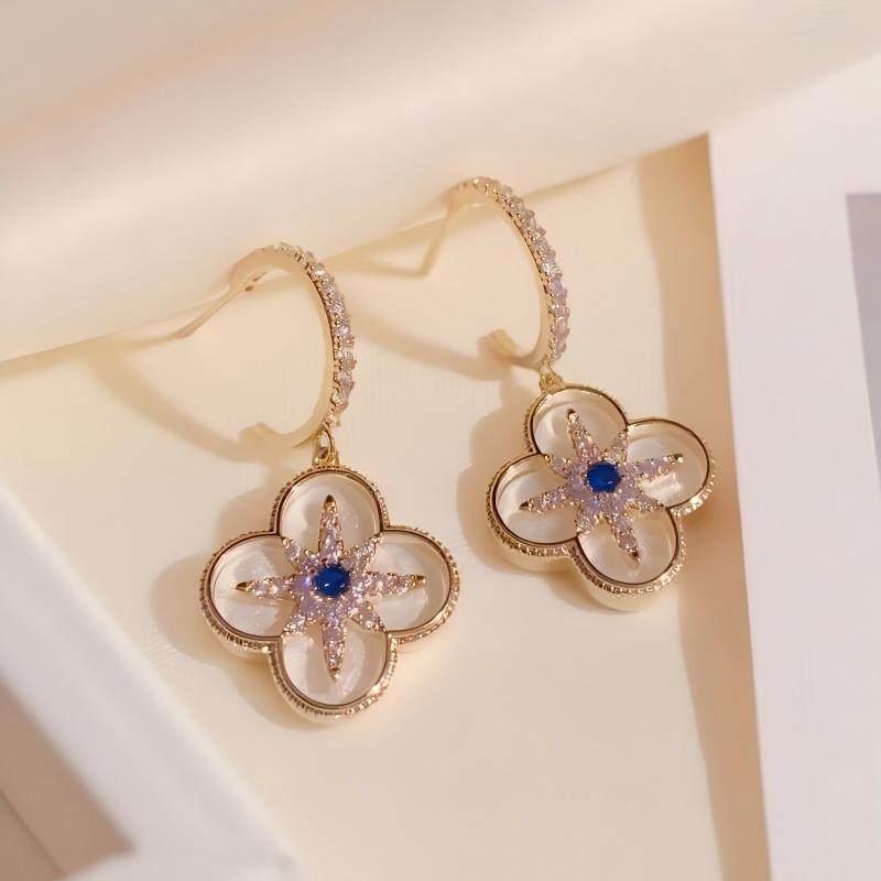 Sweet Girl银针日韩气质时尚轻奢C型耳圈锆石芒星四叶花耳环耳坠,饰品/流行首饰/时尚饰品新,耳钉,淘宝优惠券,粉丝福利购,淘宝优惠卷