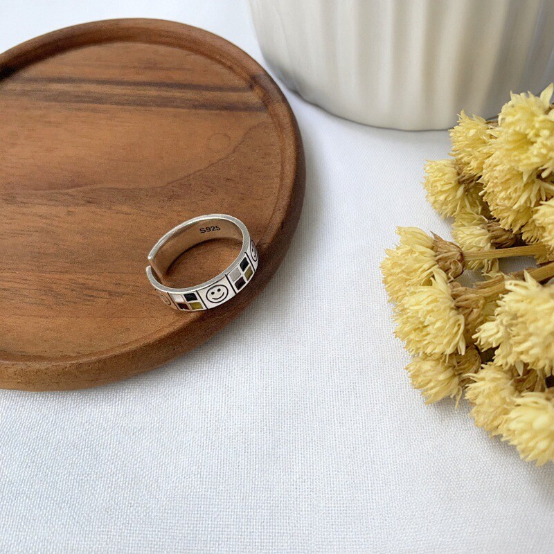 S925纯银简约笑脸开口戒指