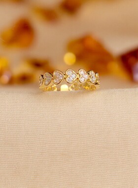 金色心形钻石开口可调戒指