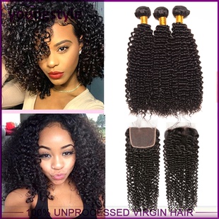 peruvian human virgin Kinky Curly hair with lace closure