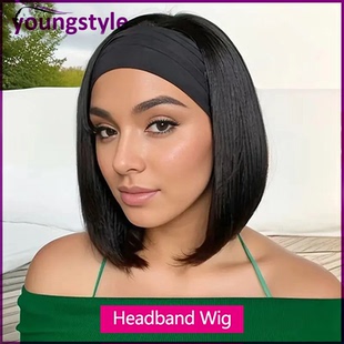 Short Bob Headband Wig Peruvian Human Hair Machine Made Wig
