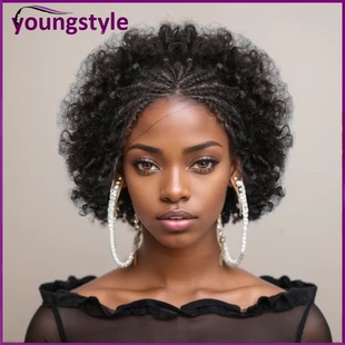 Braided Afro Kinky Curly 13*4 Lace Front Wig Human Hair Wigs