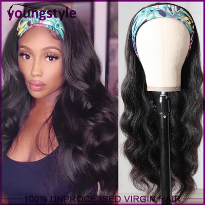 Peruvian virgin human hair wigs  Body wave headband wig头套