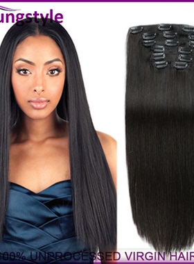 Peruvian human hair straight clip in hair extension120g