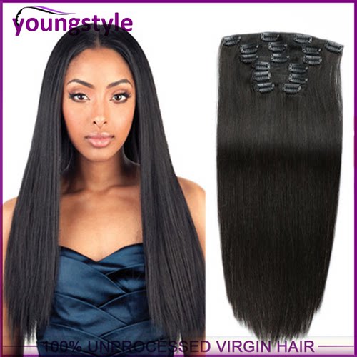 Peruvian human hair straight clip in hair extension120g