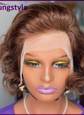 4# brown wavy wave virgin human hair 13*4 lace frontal wigs