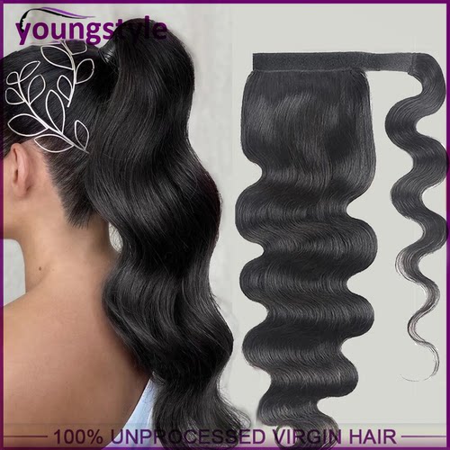 Body Wave Peruvian Human Hair Ponytail Wrap Around魔术贴马尾