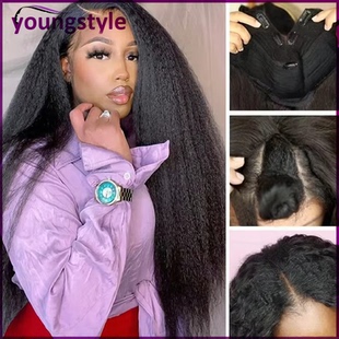 V Part Wig Brazilian Yaki Straight Human Hair Glueless Wigs