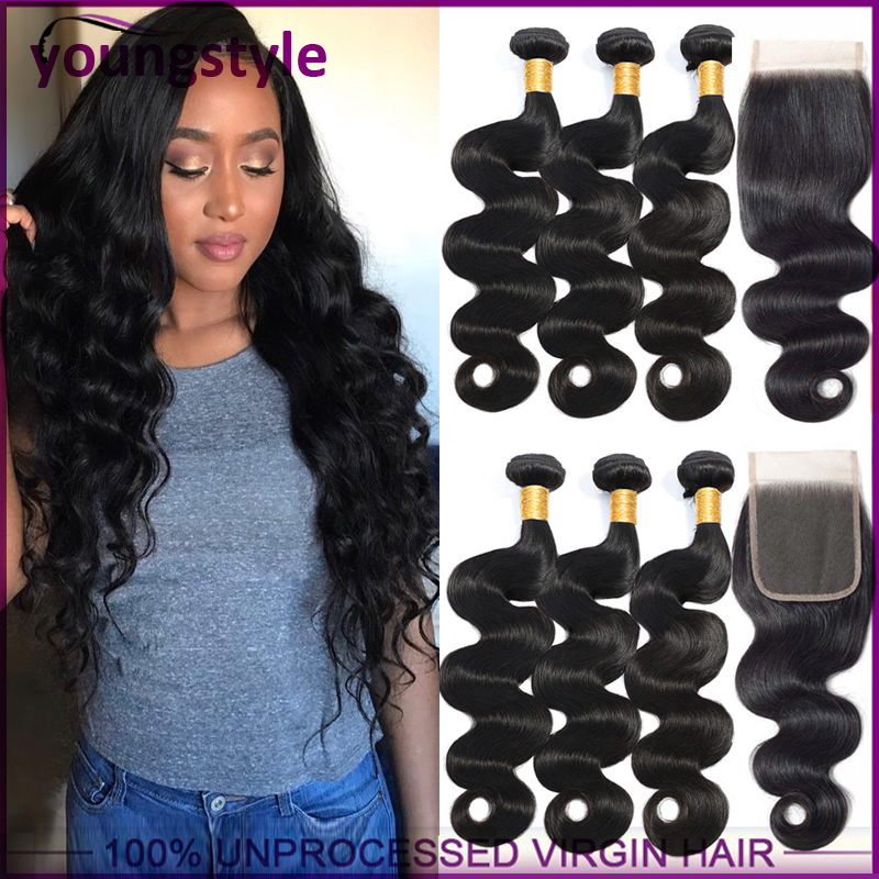 Peruvian body wave human virgin Hair Bundle100g with closure