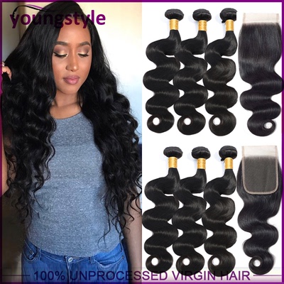 Peruvian body wave human virgin Hair Bundle100g with closure