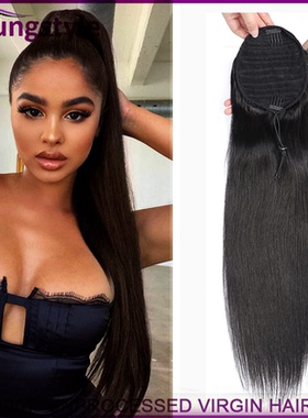 Brazilian human hair straight ponytail clip in hair马尾发