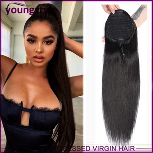 Brazilian human hair straight ponytail clip in hair马尾发