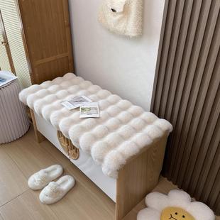 兔毛绒换鞋凳坐垫卡座鞋柜入户玄关穿鞋毛绒座垫衣帽间椅子垫定做