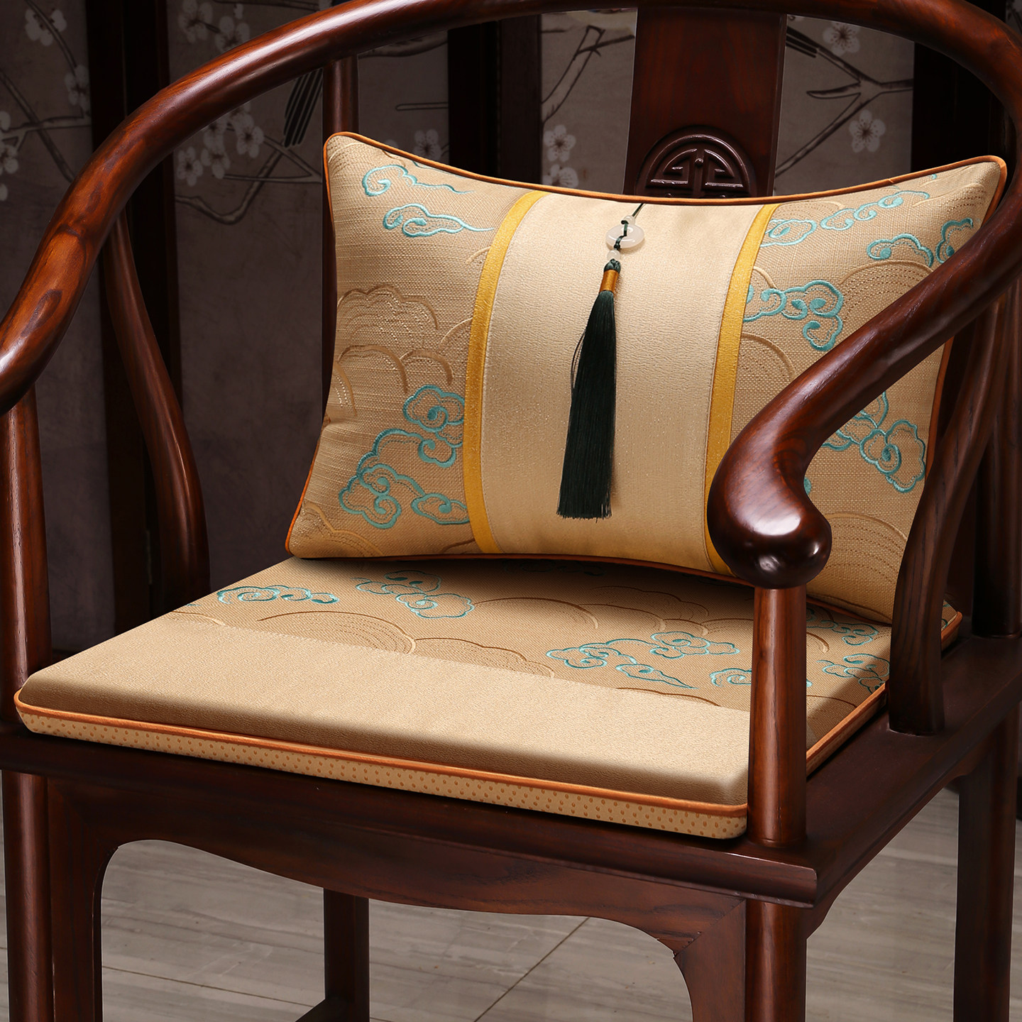 中式古典椅子坐垫刺绣棉麻椅垫红木家居餐椅垫实木茶桌椅太师椅垫