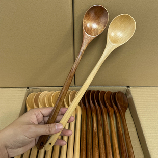 长柄木勺日式搅拌勺料理加长烹饪勺子吃饭用木质奶锅翻炒木头勺