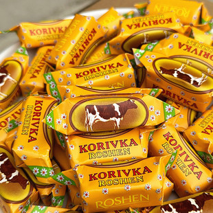 乌克兰进口如胜ROSHEN奶牛夹心糖果牛奶味乳脂炼乳味软糖流心奶糖