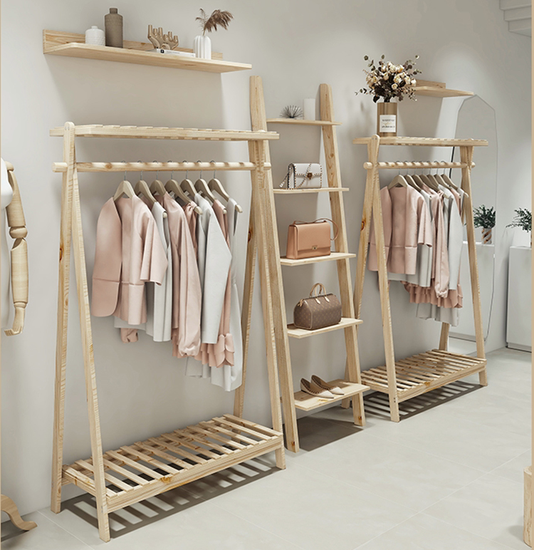 服装店实木展示架落地陈列架
