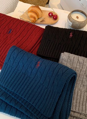 围巾女秋冬季2025新款韩版时尚小马刺绣麻花羊毛针织保暖情侣围脖