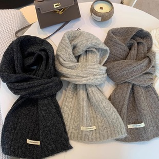软糯羊毛针织围巾女秋冬季 高级感温柔系复古麻灰情侣围脖 2025新款