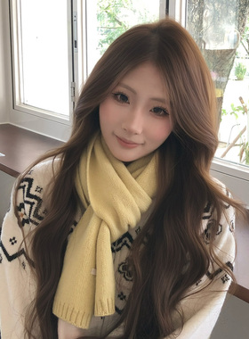 SLN 秋冬新款长方形黄色羊毛针织围巾女保暖百搭高级感氛围感围脖