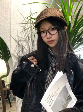 SLN复古豹纹休闲帽女秋冬百搭英伦风八角帽时尚显脸小画家帽女帽