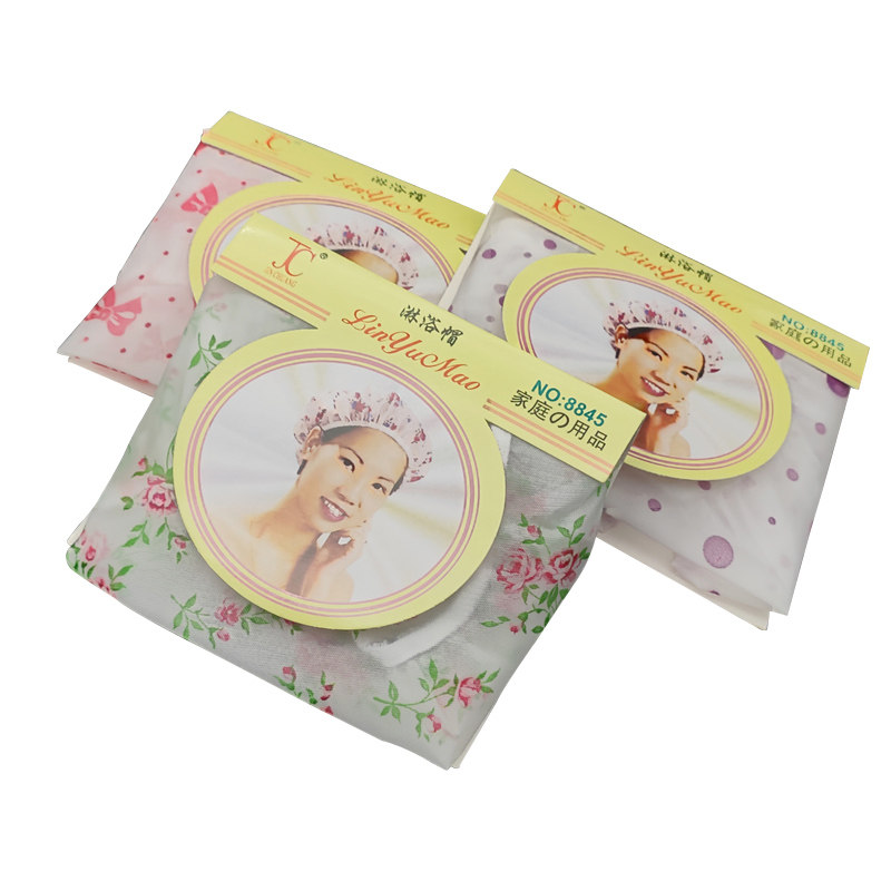 : CPE WATERPROOF PRINTED SHOWER CAP ADULT BATH CAP KITCHEN FUME HAT HOOD BAKING OIL CAP 8845