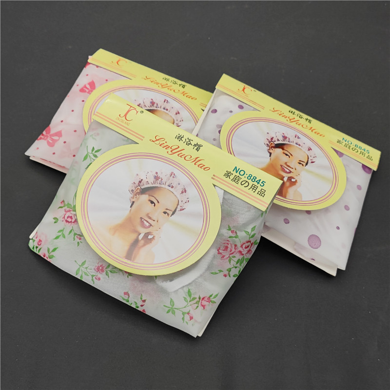 : CPE WATERPROOF PRINTED SHOWER CAP ADULT BATH CAP KITCHEN FUME HAT HOOD BAKING OIL CAP 8845