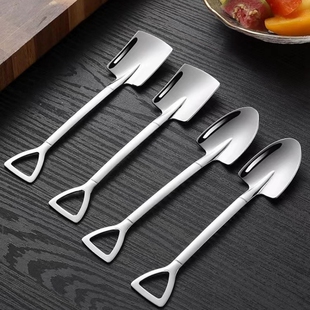 创意304不锈钢小铁锹勺子可爱儿童吃饭调羹甜品咖啡搅拌冰激凌勺