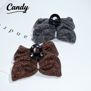 Candy原创韩系秋冬氛围感针织抓夹装 高级后脑勺发饰 饰珍珠时尚