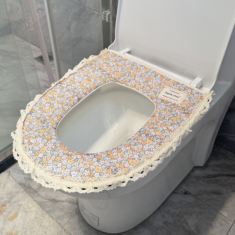 马桶垫坐垫子家用四季通用防水可水洗田园风坐便器套圈垫贴拉链款