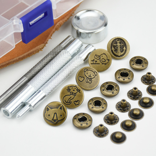 复古四合扣20套+工具暗扣633纽扣金属古铜色小猫鸟熊船锚扣面15mm