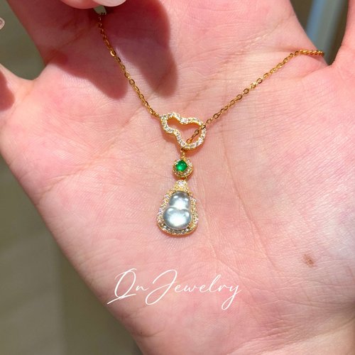 Qn Jewelry/福禄双全炸金光 天然水沫玉 s925纯银套链A93